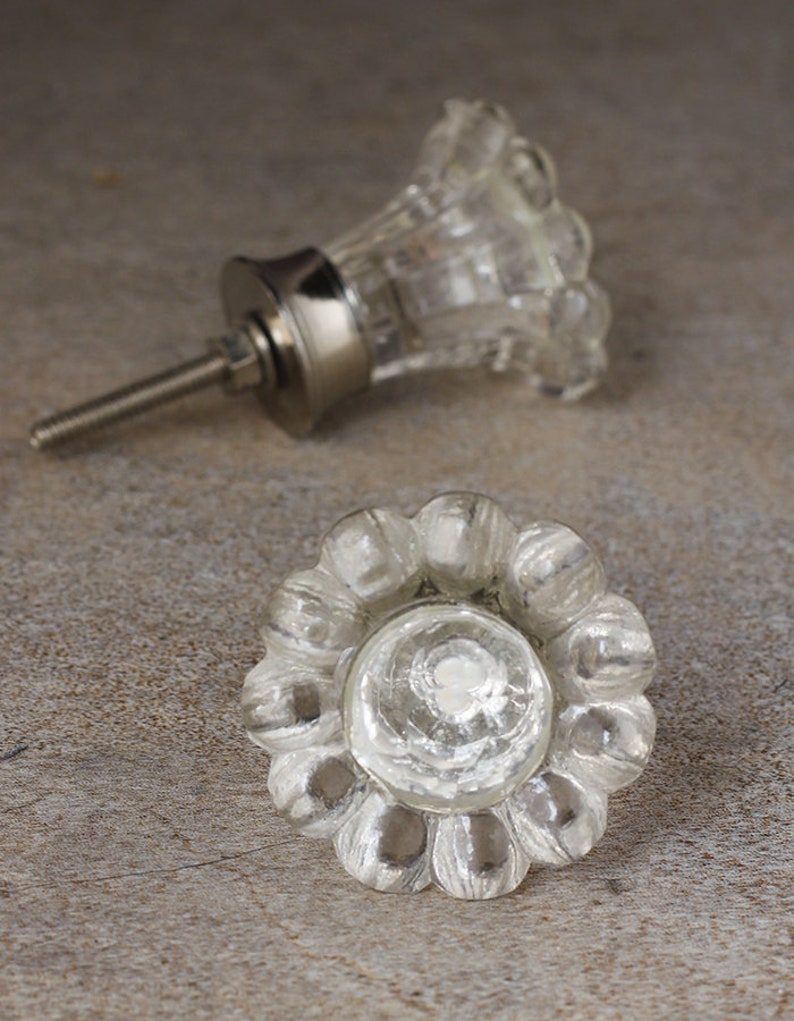 Clear Glass Daisy Flower Door Cabinet Knob Sold in Sets image 1