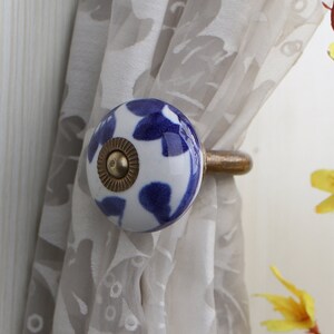 Handmade Ceramic Curtain Tie Back: Blue & White Rustic Towel Hook