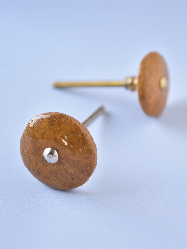 Round Natural Gemstone Mustard Shade Furniture Knobs Etsy