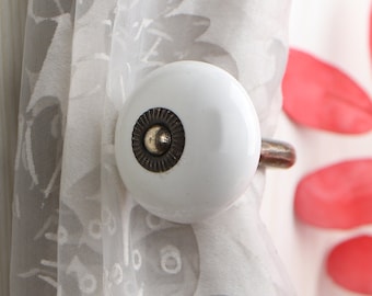 Handmade Ceramic Curtain Tie Back: Rustic White Towel Hook