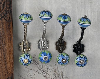 Turquoise Decorative Handmade Ceramic Wall Hooks |Vintage Wall Hooks | Coat Hooks |Metal Wall Hooks |Furniture Hardware Hooks | Bath Hooks