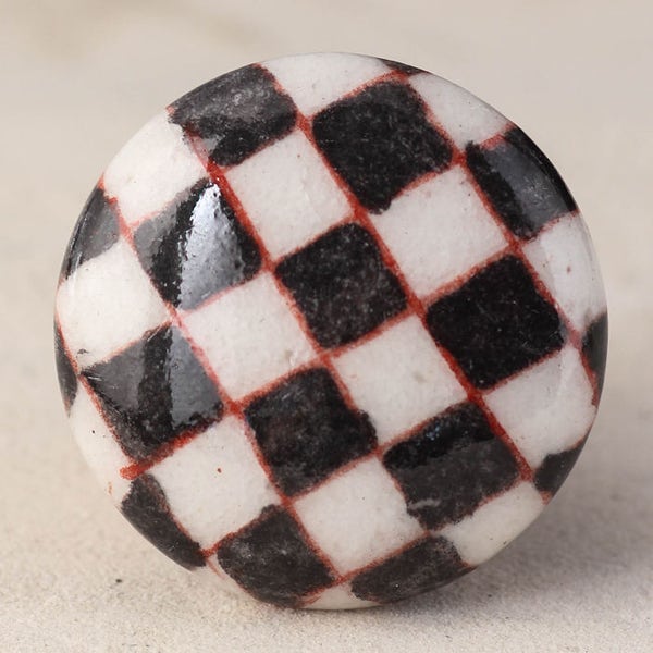 Elegant Ceramic Cabinet Knob with Black and White Checkerboard (Sold in Sets)