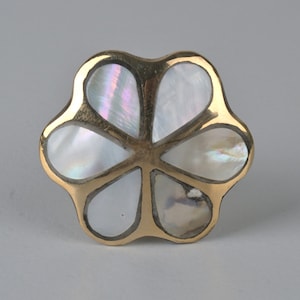 Mother of Pearl Round Flower Knob | Brass Floral Cabinet & Drawer Pull | Decorative Door Handle for Home Decor