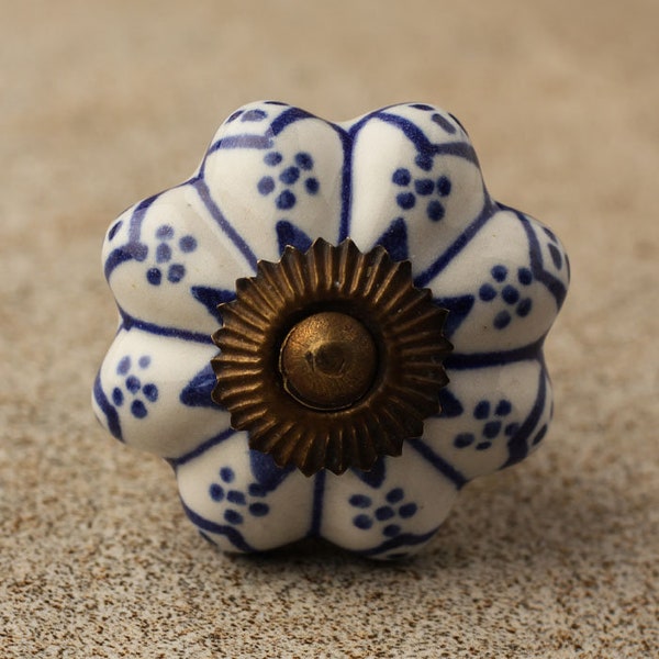Blue design with white base Ceramic Cabinet Knobs | Furniture Door Ceramic Knobs | Ceramic Knob  (Sold in Sets)
