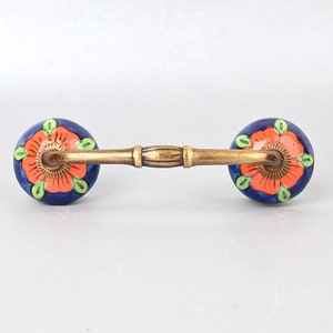 Orange & Black Ceramic Cabinet Pull Set: Boho Kitchen Drawer Handles