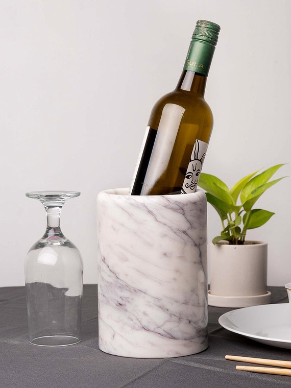 Marble Stone Crafted off White Cylindrical Wine Bottle Chiller flower Vase  Stationary Holder Multipurpose Usage Handmade Marble Piece 