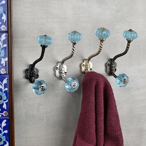 Wall Hooks Turquoise Glass Handmade Vintage Coat Hook Metal Wall & Bath Hardware Decor