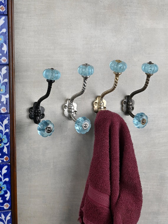 Turquoise Glass Handmade Wall Hanger Vintage Wall Hooks Coat Hook