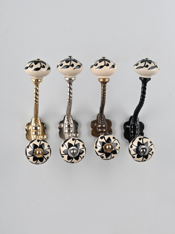Cream Black Handmade Ceramic Wall Hook coat Hanger vintage Wall Hook metal Wall Hooks furniture Hardware Hooks Bath Hooks Etsy
