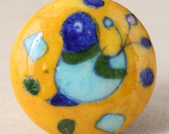 Pomello per cassetto in ceramica fatto a mano, di colore giallo, verde e blu (venduto in set)