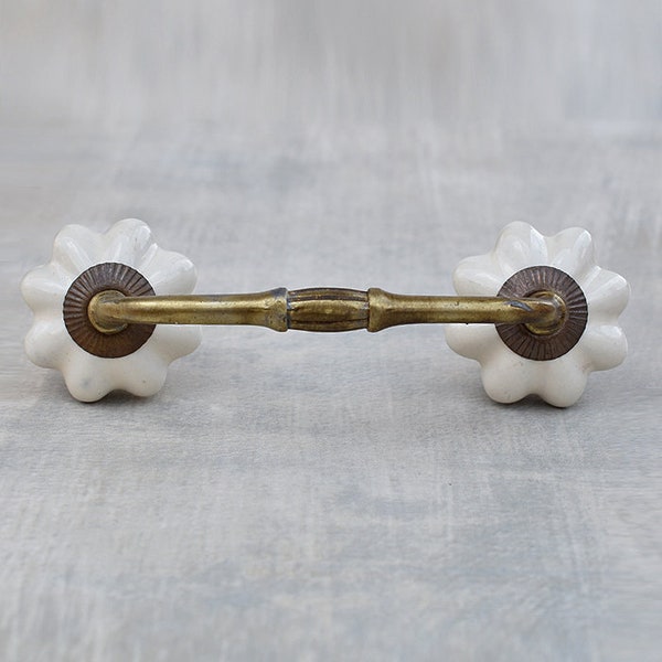 Handmade Cream Colored Flower Ceramic Kitchen Cabinet Pull (Sold in Sets)