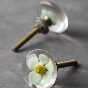 Green Crystalline Decorative Drawer Glass Knob (Sold in Sets)| Glass Crystal Cabinet Knobs | Glass Door Knobs with Screws for Home Decor