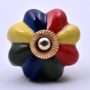 Handmade Multicolor Flower Ceramic Cabinet Knob, Colorful Drawer Pull for Dresser, Cupboard & Furniture