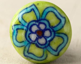 Turquoise and Green Flower Kitchen Cabinet Knob (Sold in Sets)