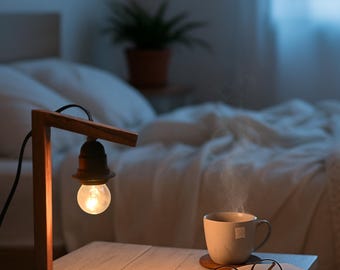 Handmade Wooden Table Lamp: Bohemian Rustic Home Decor