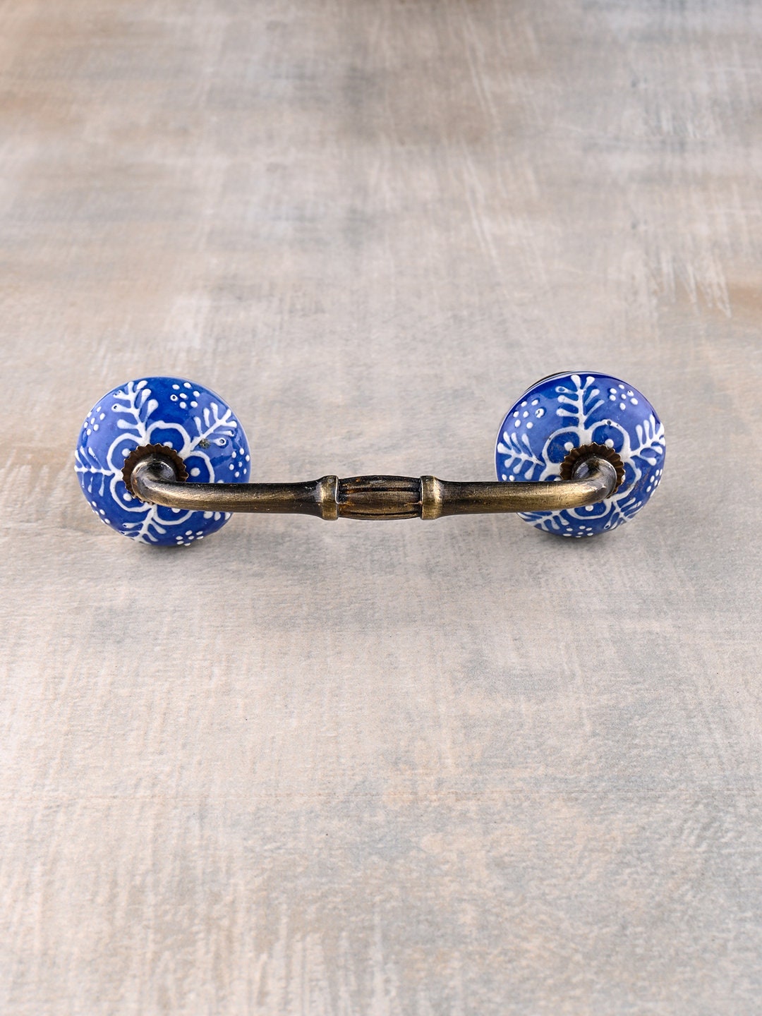 Blue and White Ceramic Kitchen Cabinet Pull With White Embossed Design ...