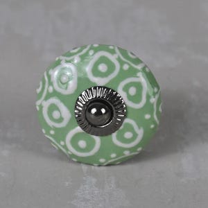 Embossed White Ceramic Drawer Knob Set: Green Base Cabinet Handle