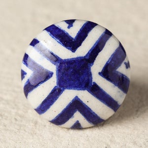 Maçaneta de cerâmica redonda para gaveta de cerâmica decorativa de cor azul (vendida em conjuntos)
