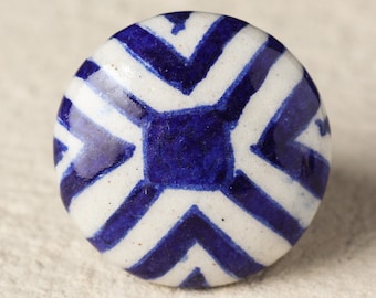 Decorative Blue Ceramic Round Drawer Knob | Hand Painted Cabinet Knob
