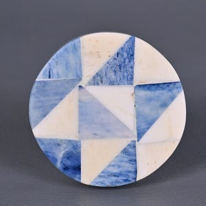 Blue and White Color Round Shape Bone Knobs (Sold in Sets)| Cabinet Drawer Knobs, Natural Drawer Hardware
