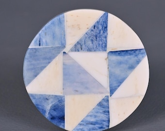 Perilla de gabinete de hueso azul y blanco: herraje redondo para cajón (se vende en juegos)