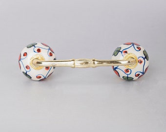 Poignée de meuble en céramique peinte à la main : motif floral multicolore