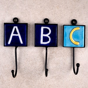 Gifts under Dollar 30 Assorted Multicolor Embossed Decorative Ceramic Tile Alphabet Name Iron Wall Hooks |Create Your Own Name Wall Hangers