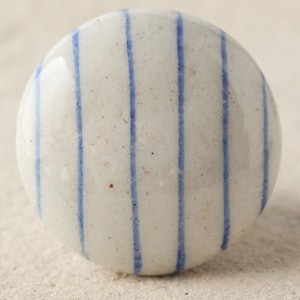 White and Blue Striped Ceramic Cabinet Knob - Decorative Pulls for Kitchen & Bathroom - Sold in Sets, Vintage Style Home Decor