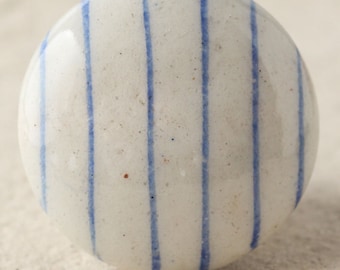 White and Blue Striped Ceramic Cabinet Knob - Decorative Pulls for Kitchen & Bathroom - Sold in Sets, Vintage Style Home Decor