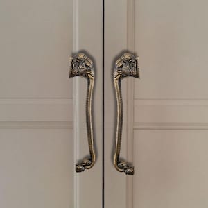Brass Door Handle Set 2-Pcs  Elephant Head  Design Vintage Hardware for Cabinets & Doors Decorative Pulls