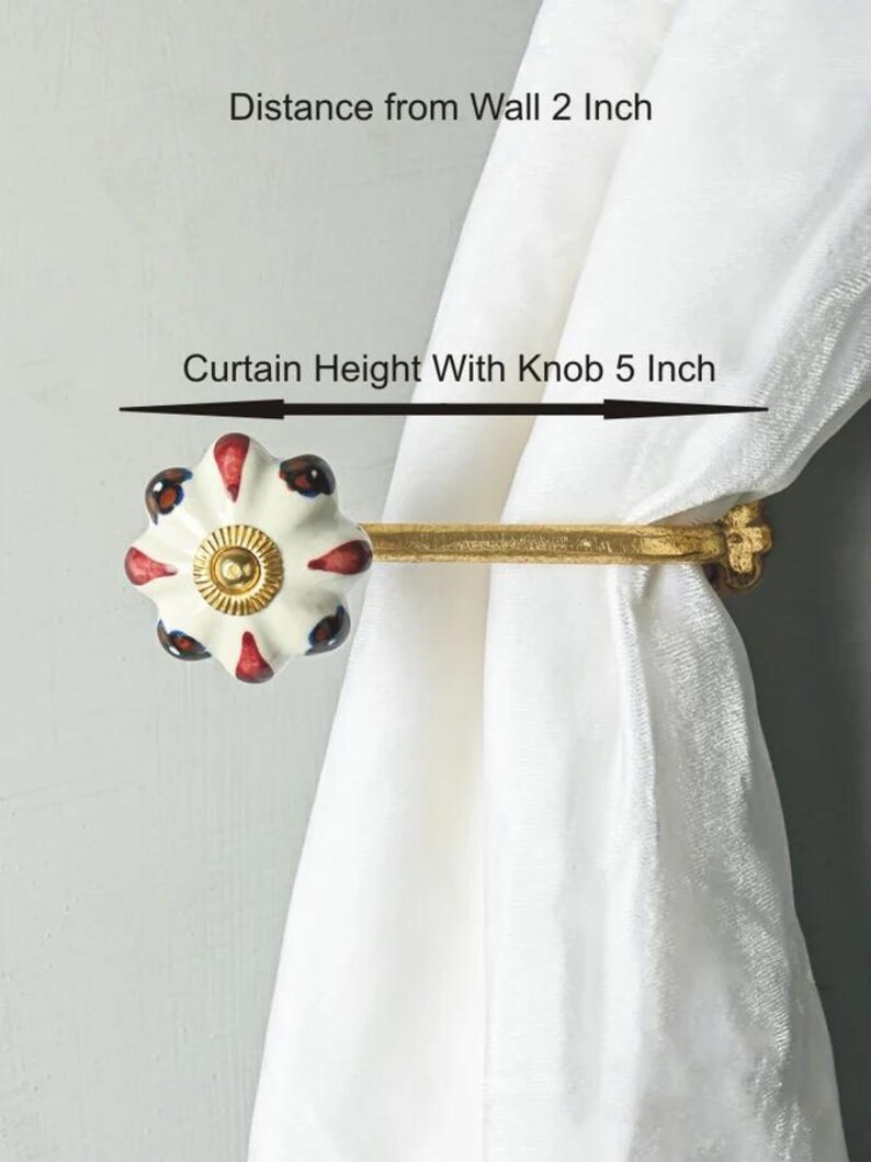 Handmade Ceramic Curtain Tie Back: Black & Lime Floral Towel Hook image 8