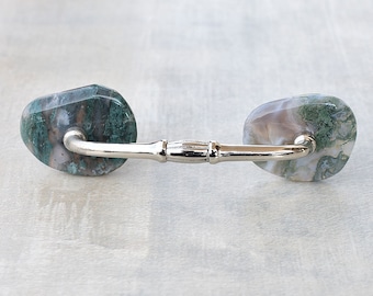 Agate Natural Gemstone Cabinet Pulls Set - Green Grey Stone Drawer Handles for Furniture Decor