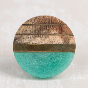 Multicoloured mango wood and resin drawer knob wooden aqua and gold cabinet knob turquoise and gold wood drawer knobs sets of 2/4/6/8/10