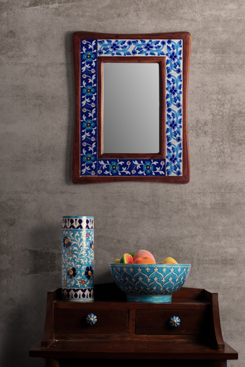 Decorative Blue Tile Wall Hanging Mirror Etsy UK