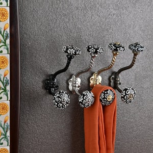 Embossed Handmade Ceramic Wall Hook Vintage Coat & Bath Hooks Decorative Metal Furniture Hardware