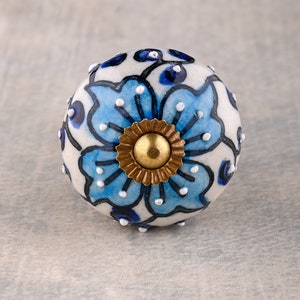 Elegante Blau und Türkis Floral Design Keramik Schrank Schublade Knauf