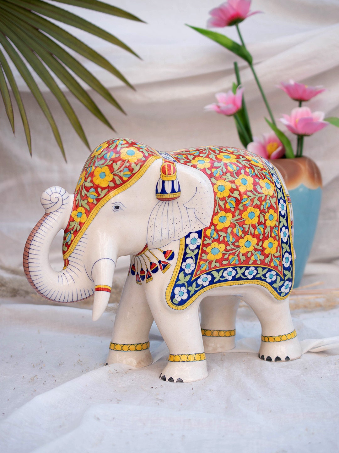 Pair of Handmade Decorative Blue Pottery Ceramic Elephant Pair of Handmade Decorative Blue Pottery Ceramic Elephant