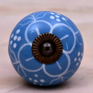Handmade Ceramic Kitchen Cabinet Knob: Round Shape Turquoise color Knob
