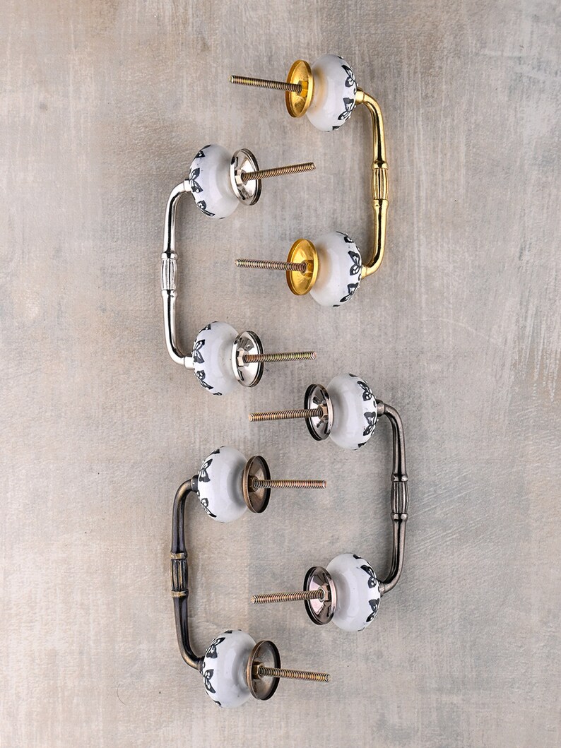 Elegante maniglia per cassetti in ceramica bianca sporca e nera (venduta in set) immagine 5
