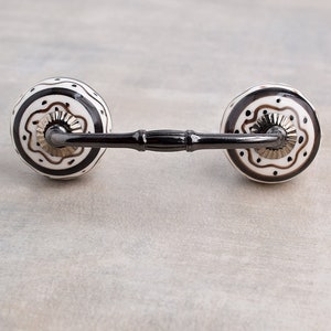 Black and White Ceramic Drawer Pulls Set | Round Shape Cabinet Handles for Dresser, Wardrobe, Furniture Hardware
