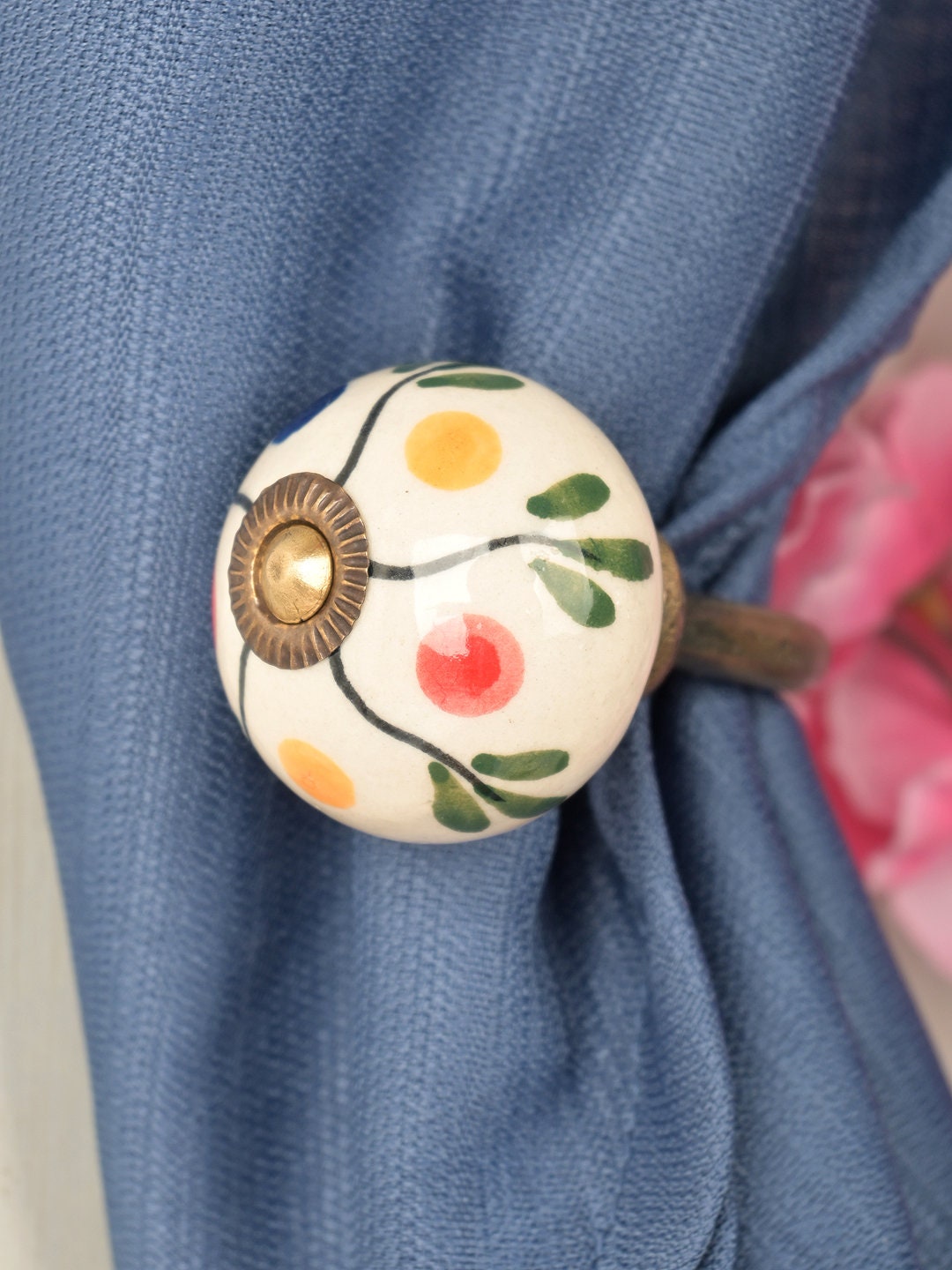 Handmade Ceramic Curtain Tie Back: Multicolor Floral Design