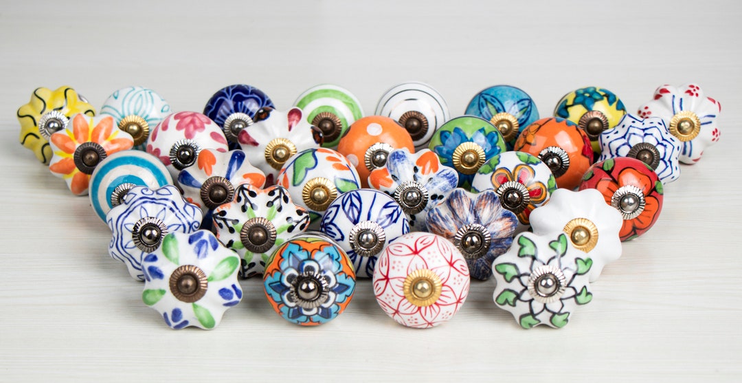Handmade Mixed Assorted Multicolor Multi Design Ceramic Knobs Etsy