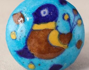 Handbemalter türkisfarbener Keramikvogelknopf, dekorative Schrankbeschläge, blauer Keramik-Schubladenknauf, Küche