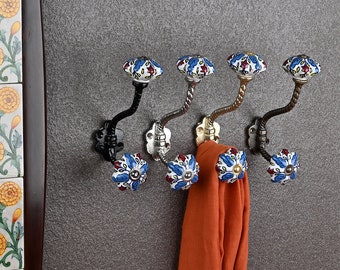 Handmade Ceramic Wall Hook Set | Multi Color Vintage Coat Hooks for Entryway, Bathroom, or Bedroom Decor