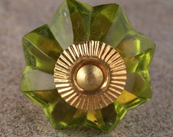 Light Green Floral Kitchen Cabinet Glass Knob Set - Vintage Cabinet Hardware - Decorative Home Decor Accents