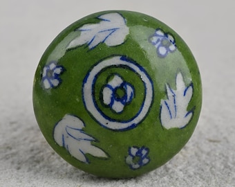 Floral Ceramic Cabinet Knob: Green & White Vintage-Inspired Drawer Pull