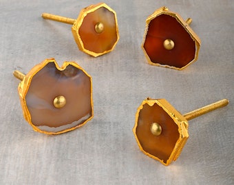 Assorted Shape Brown Agate Stone Unique Cabinet Drawer Dresser Knob (Sold in Sets)