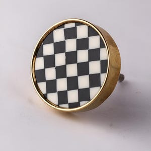 Round Black and White Checkered Resin Drawer Knobs  (Sold in Sets), Furniture Knobs, Drawer Pulls, Dresser Knobs, Kitchen Cabinet Knob