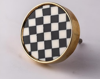 Round Black and White Checkered Resin Drawer Knobs  (Sold in Sets), Furniture Knobs, Drawer Pulls, Dresser Knobs, Kitchen Cabinet Knob