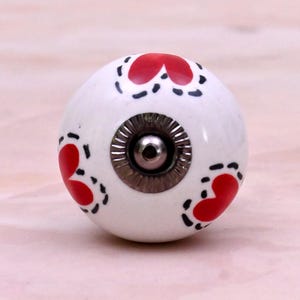 Handmade Ceramic Kitchen Cabinet Knob: Round Shape White and Red Color